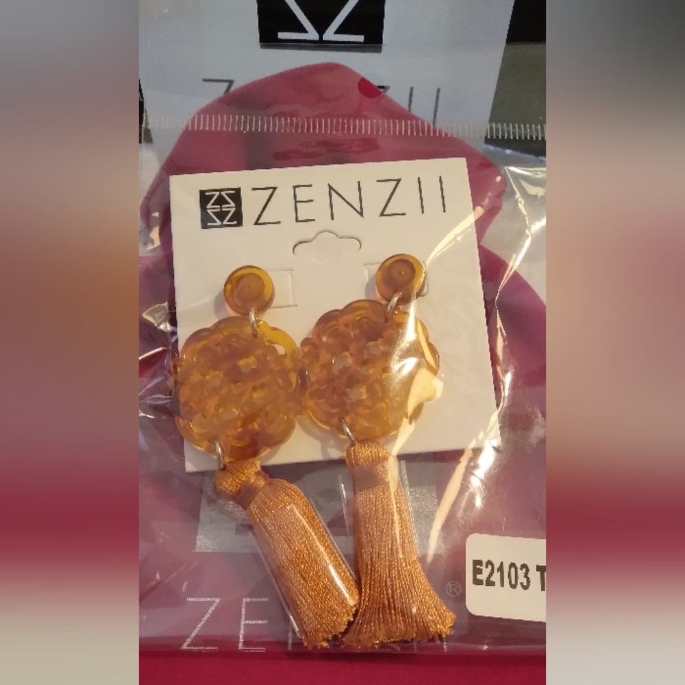 🧡NWT ZENZII Tortoise Allure Resin Tassel Earrings 2.5" - Picture 6 of 13